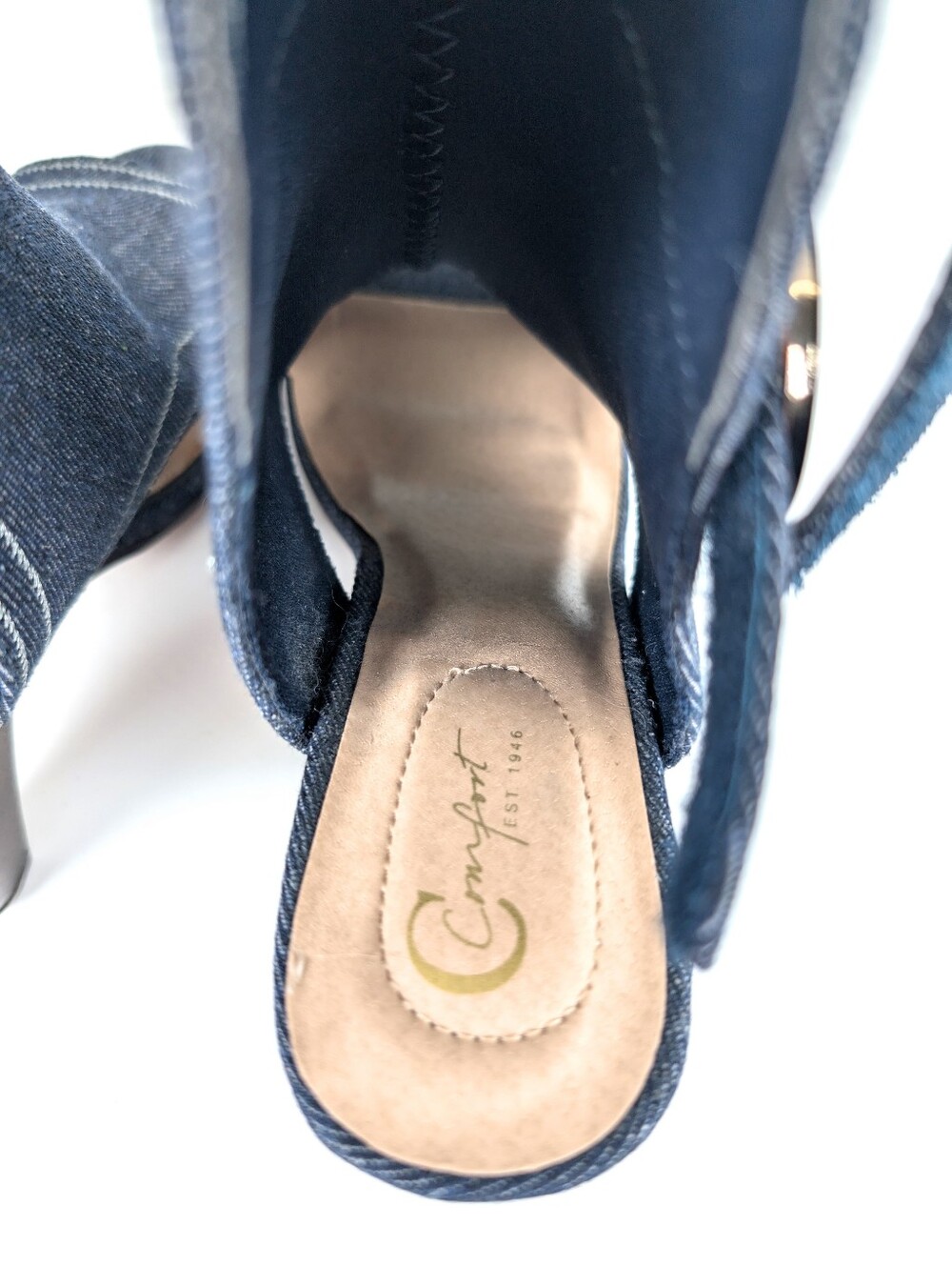 Comfort Est. 1946 Blue Denim Open Toe Ankle Booties Slingback Cone Heel Size 9 - Picture 12 of 13